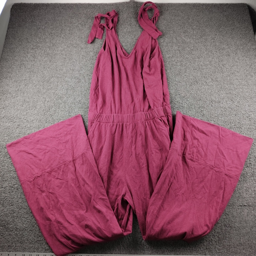 Pact Cotton Jumpsuit Sz Medium Tie Strap Wide Leg Berry Pink Organic Hemp NWT